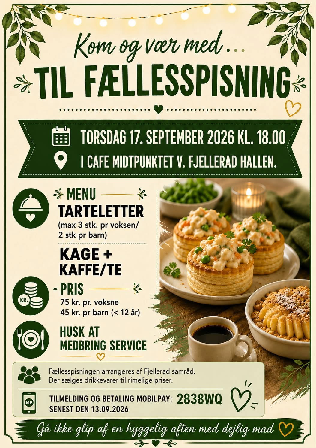Plakat for fællesspisning i Café Midtpunktet den 17. september 2026