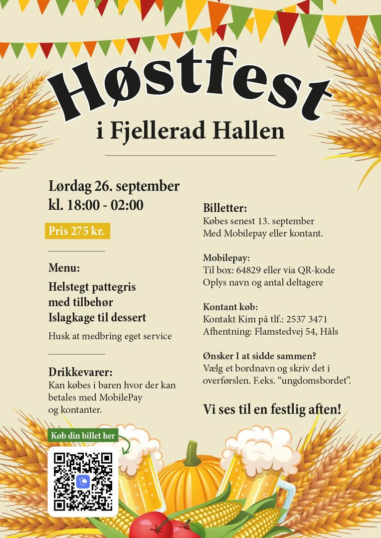 Plakat for høstfest i Fjellerad Hallen den 26. september 2026