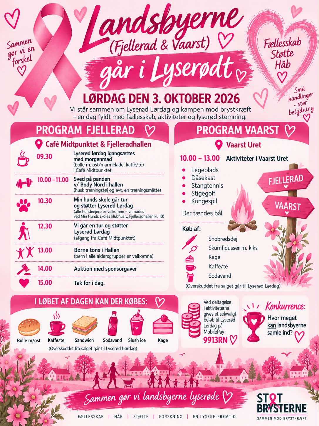 Plakat for Lyserød Lørdag i Fjellerad og Vaarst den 3. oktober 2026